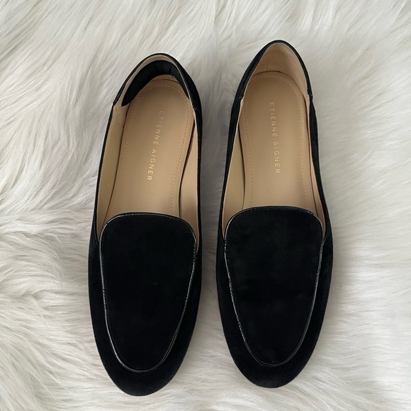 Etienne Aigner Black Suede Loafers Casual Office Workwear Size 8 - Picture 1 of 6